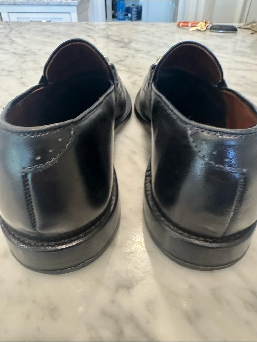 Allen Edmonds Black Leather Bit-Detail Loafers Burbank